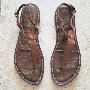 SAM EDELMAN "Gigi" Leather Tan Thong Sandal - Size 7.5